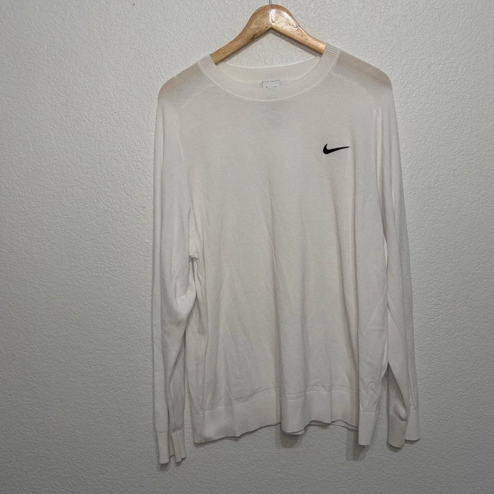 Nike Tiger Woods TW Collection White Knit Golf Sweater Mens XL Crew Neck Logo